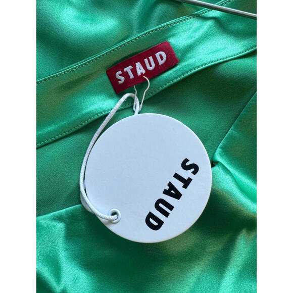 NWT Staud Naomi Dress Seaweed Green Satin Designer Maxi 4 Small - Picture 12 of 12